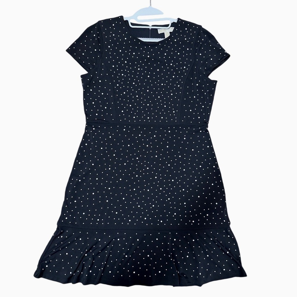 Michael Kors Floral Dot Ruffle Hem Dress Women Size L Black Day to Night
Chic
